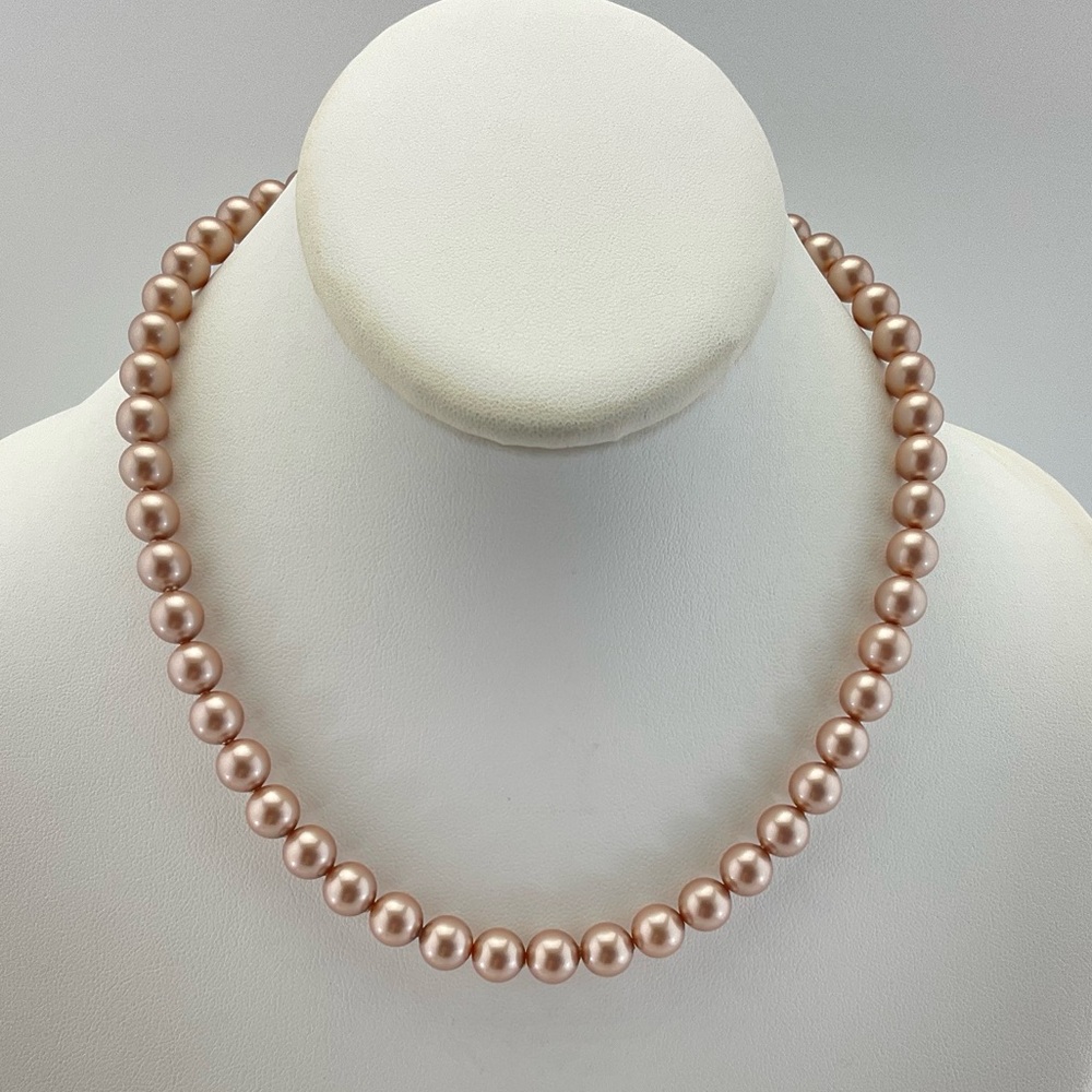 Handmade, Swarovski Crystal Pearl Necklace, 10mm Pearls, Beige, Powder Almond